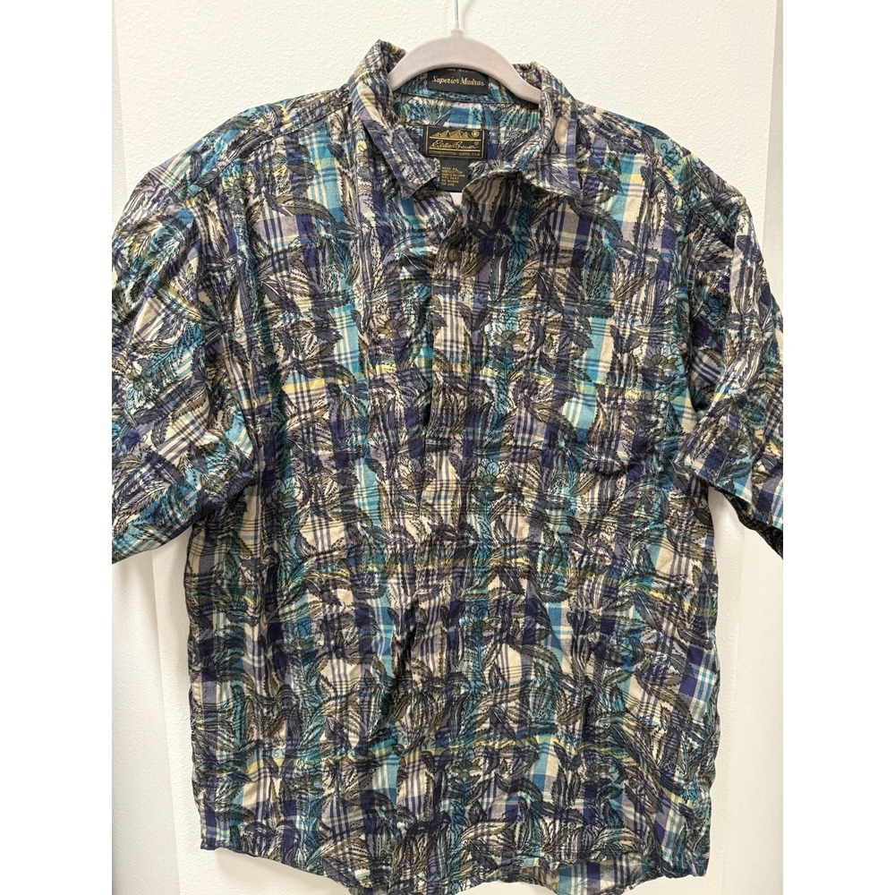Eddie Bauer Men's‎ Superior Madras Button Down Short Sleeve Size XL